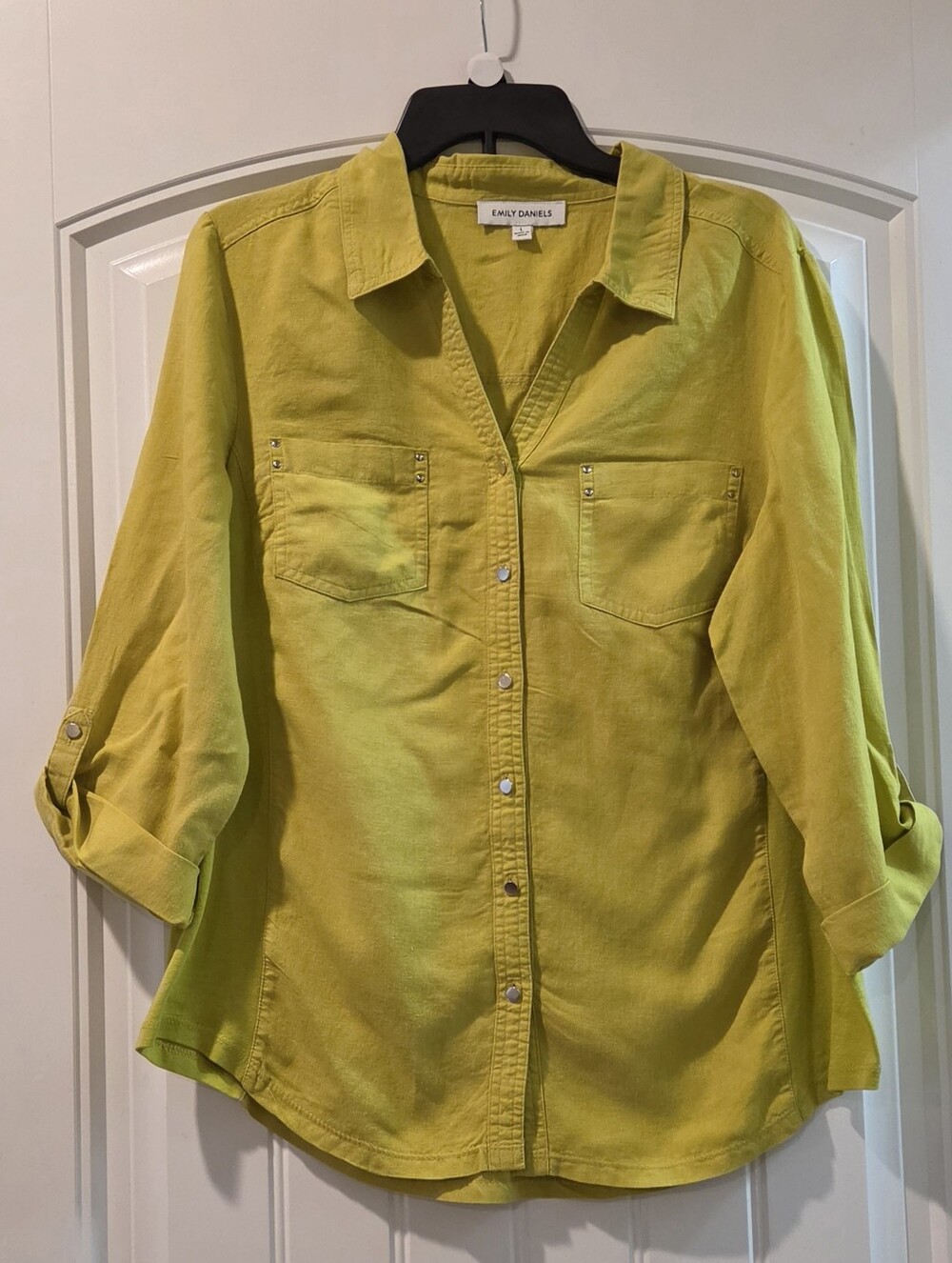 Emily Daniels Lime-Green Button Down Shirt with Roll-Tab Sleeves